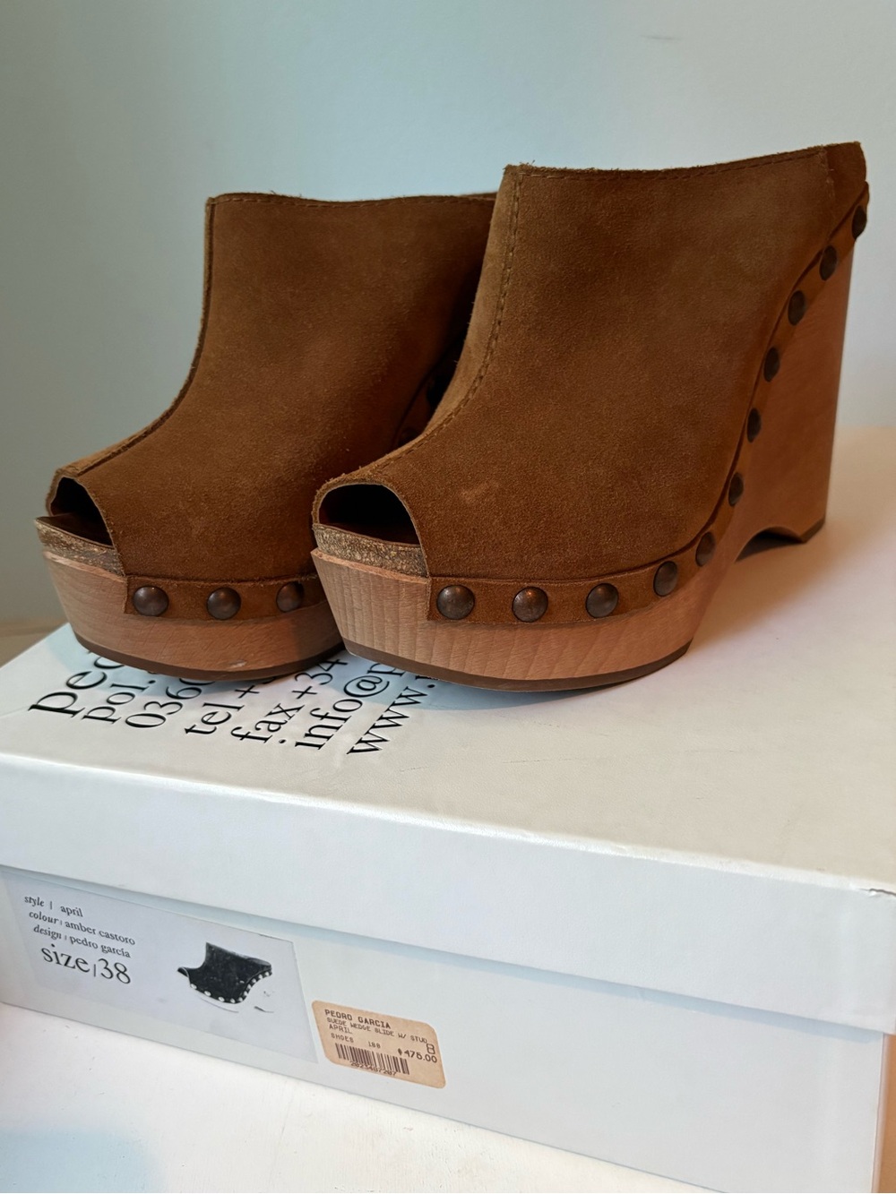Pedro Garcia Brown Suede April Peep-Toe Platform Clog; Size 38